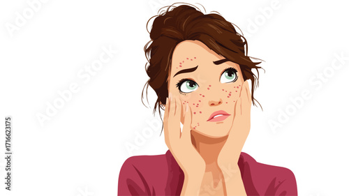 Professional Teenage Girl with Acne Skin Problems Vector Illustration