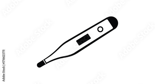 Simple black and white illustration of a digital thermometer on white background