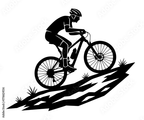Mountain biker riding uphill on a trail, cycling svg, mountain biking svg, sport svg, outdoor adventure svg