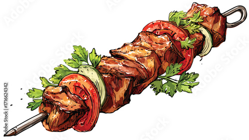 Delicious Turkish Kebab Cartoon Vector Drawing for Culinary Designs and Menus