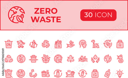 Collection of zero waste icons isolated on transparent background