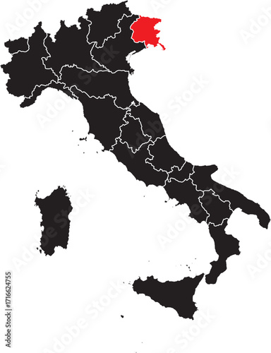 Friuli-Venezia-Giulia Region Highlighted on Italian Map