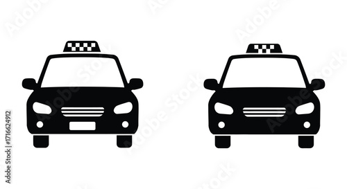 Simple black and white illustration of two classic taxi cab silhouettes