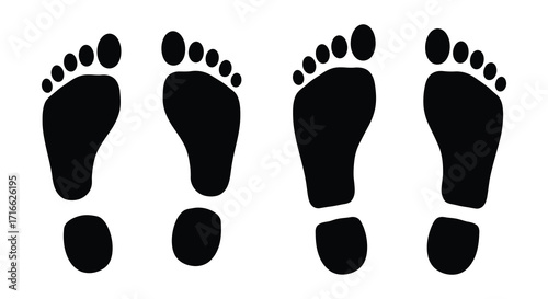 A series of black footprints illustrated on a plain white background