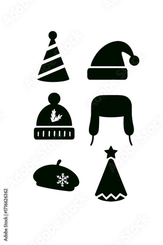 Vector art of collection of winter hats silhouettes set of different types of hats for cold weather vector illustration of headwear