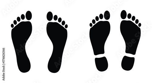 A series of black footprints depict a walking or running path