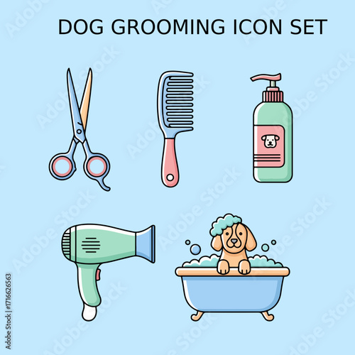 Dog grooming icon set