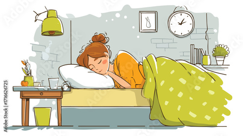 Peaceful Young Girl Sleeping Comfortably in Bed's Contrast with Unhealthy Habits