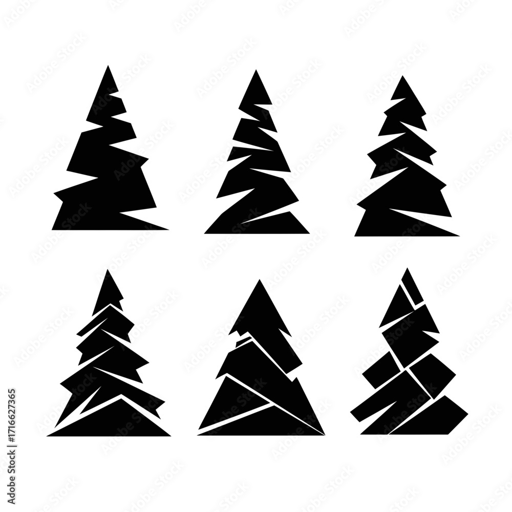 Obraz premium Vector art of set of six abstract christmas tree silhouettes for christmas and new year celebration decoration concept