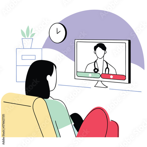 Young woman having online video consultation with a doctor from home representing telehealth healthc