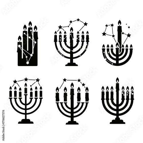Vector art of hanukkah menorah icon set collection of traditional jewish symbols for the festival of lights celebration
