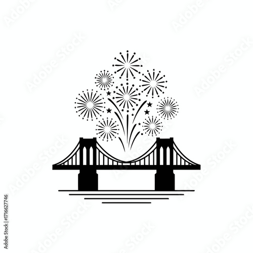Vector art of silhouette of the golden gate bridge with fireworks a festive vector illustration of san francisco