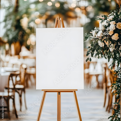 Blank canvas on an easel at a wedding reception venue