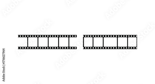 Two strips of film negative with blank frames displayed on white background