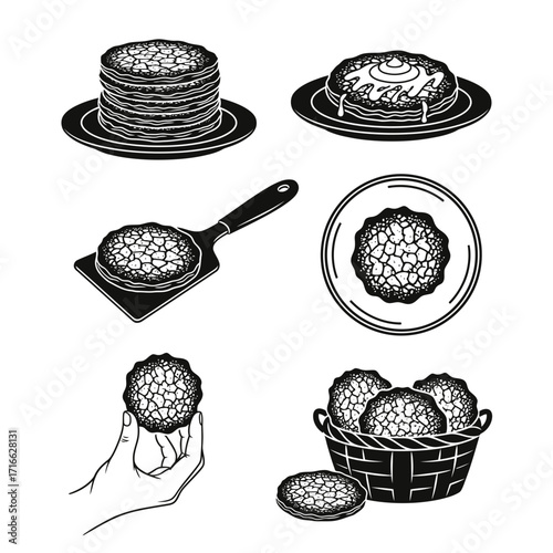 Vector art of illustration set of potato pancakes traditional belarusian or ukrainian cuisine stack of draniki on a plate