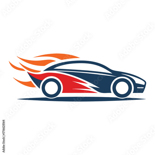 Fast, stylized car logo with flames, perfect for automotive branding.
