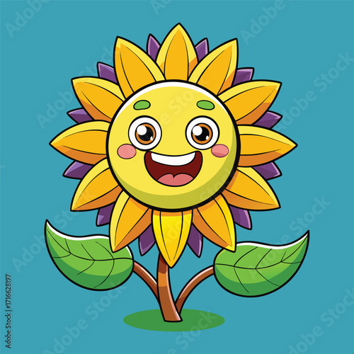 Cute cartoon sunflower with a happy expression