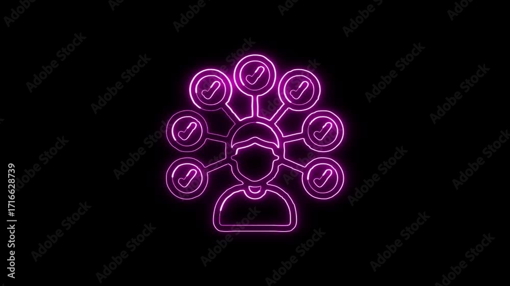 Glowing neon multitasking icon animation with black background. HD animated outline productivity video loop