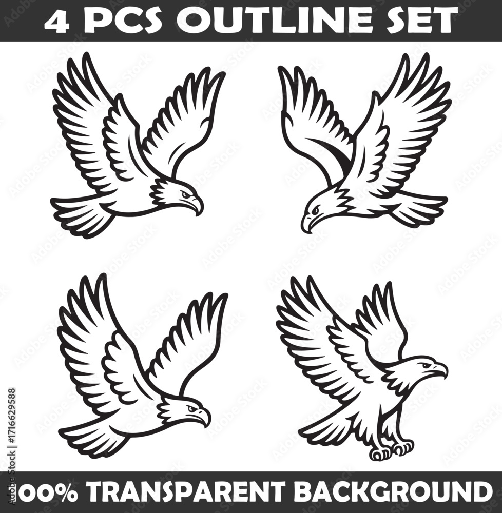 Obraz premium Set of Eagle Outline vector illustration isolated On Transparent Background