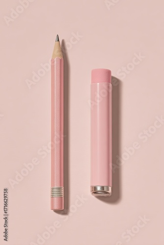 Pink pencil and eraser, top view