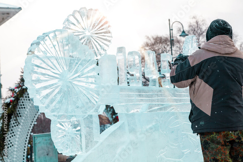 Ice sculpture creation on the city's central square