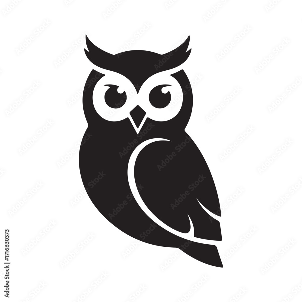 Fototapeta premium Stylized Black Owl Icon on White Background