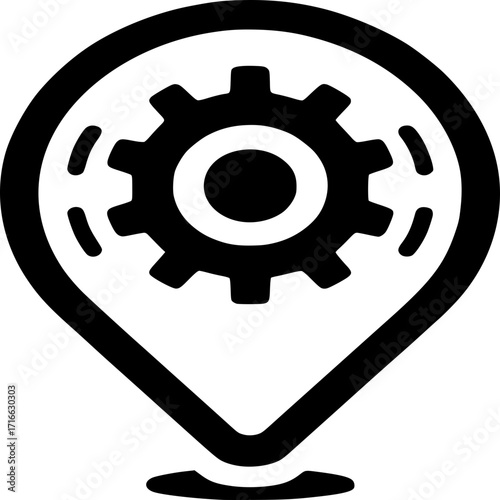 Service Location Icon: A sophisticated service location icon features a gear symbol at the center, suggesting precision and reliability for technology or engineering-related products and services.