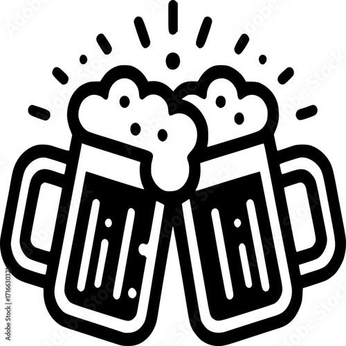 Cheers to the Occasion: A captivating illustration showcases two overflowing beer mugs clinking together, symbolizing camaraderie and celebration.