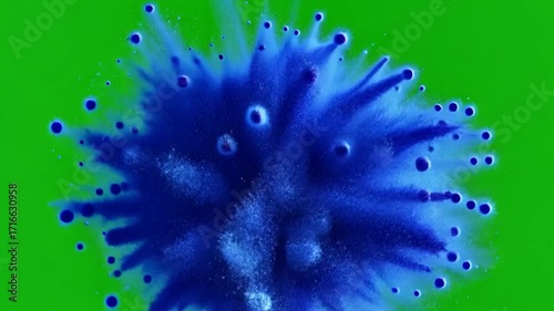 Blue color Particles Explosion in high speed green screen background