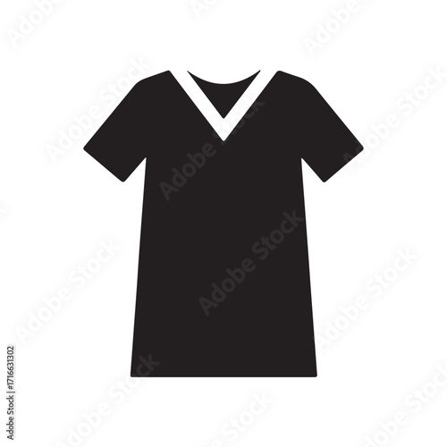 Minimalist Black V-Neck T-Shirt Silhouette on White Background