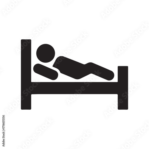 Black Silhouette Icon of a Person Sleeping in a Bed