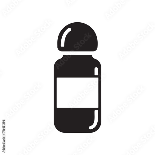 Minimalist Black Silhouette Icon of a Bottle with a Domed Cap and Blank Label Area