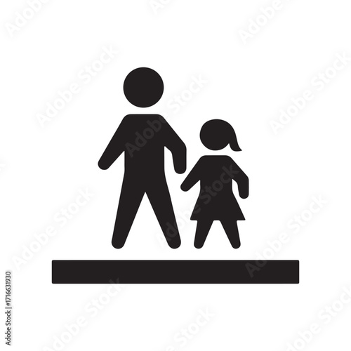 Black Silhouette Icon of an Adult and Child Walking Together
