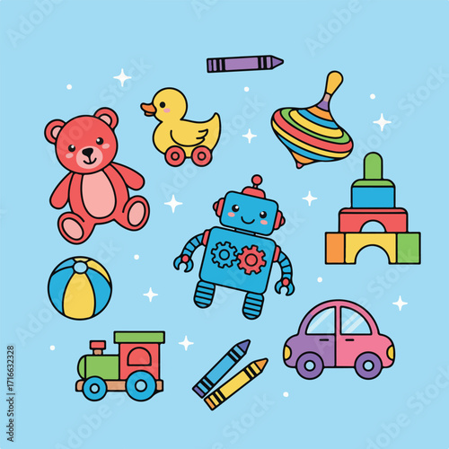 Cute Children's Toys Assortment Simple Illustration