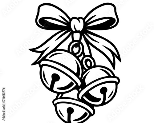 Jingle Bells Line Art – Trio with Flowing Ribbon for Holiday Decor