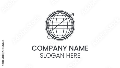 Professional globe logo design with airplane, perfect for travel agencies, global business, and international companies seeking a modern, clean brand identity