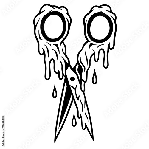Melting Scissors Icon – Surreal Precision Symbol Vector