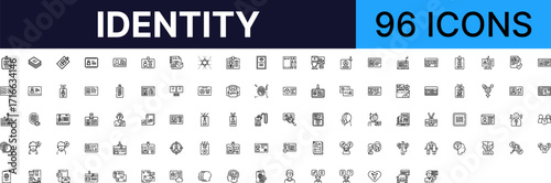 Identity set of web icons in line style. identification card linear icon collection. containing id card, identity, badge, profile, access and more. vector icons