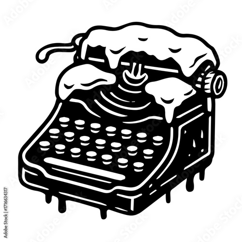: Frozen Typewriter Icon – Surreal Writing Symbol Vector