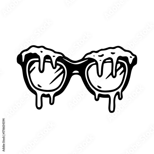 Melting Eyeglasses Icon – Surreal Vision Distortion Vector