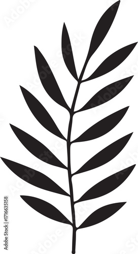 This is an icon of a plant stem with leaves on either side. It could be used to represent plants and flowers, or other natural themes.