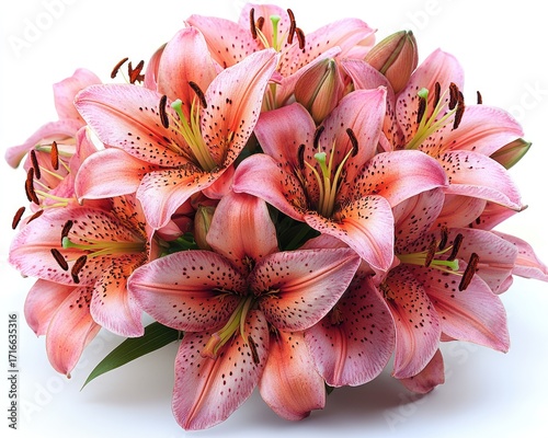 A cluster of vibrant pink and orange lilies