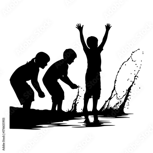 Children playing with water splashes summer