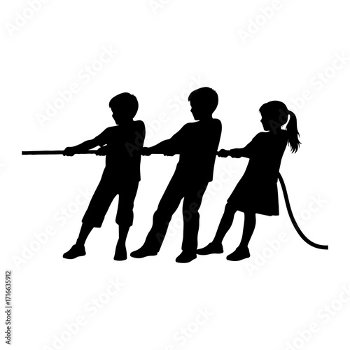 Children pulling rope silhouette tug of war
