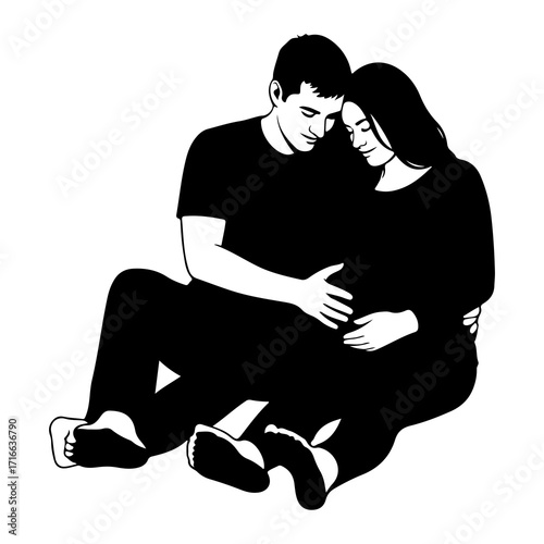 Couple embracing pregnant belly embrace love