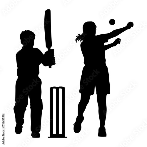 Cricket players batting bowling stumps vector