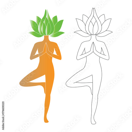 Yoga tree pose with lotus flower head meditation woman