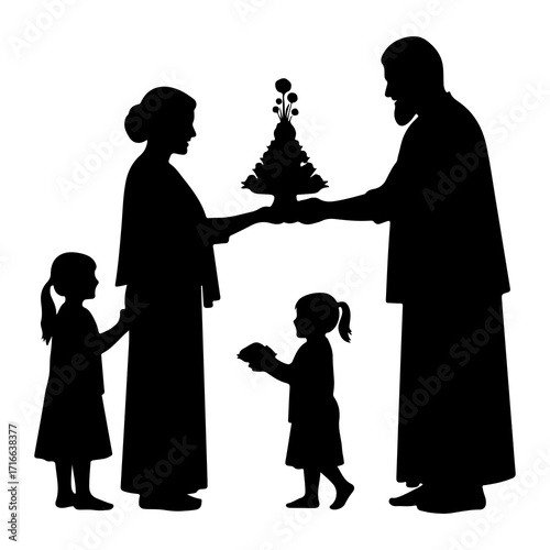 Family holding offering children adults