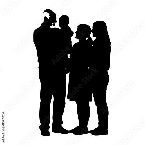 Family silhouette father holding baby mother daughter