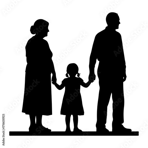 Family silhouette holding hands parents child
